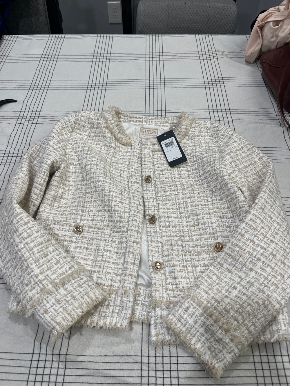 GUESS Cream & Gold Tweed Girls' Jacket - Picture 2 of 2